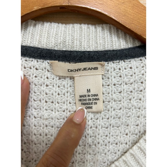 DKNY Jeans Cream Waffle Knit Peplum Button Front Cardigan Sweater Mens Size M - Picture 2 of 6